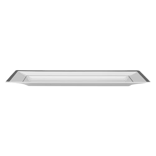 Restaurantware Moderna 11.5 x 7.3 Inch Premium Disposable Plates 100 Rectangular Plastic Plates For Parties - Silver-Rimmed Durable White Plastic Dinner Plates For Warm And Cold Foods