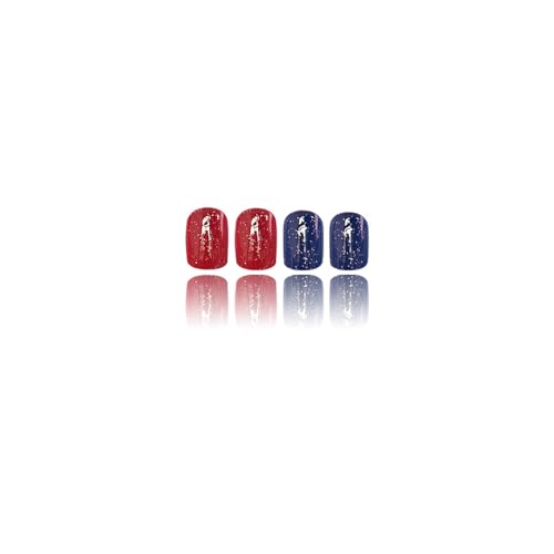 4th of July Short Square Press on Nails Star Acrylic Fake Nails 24Pcs