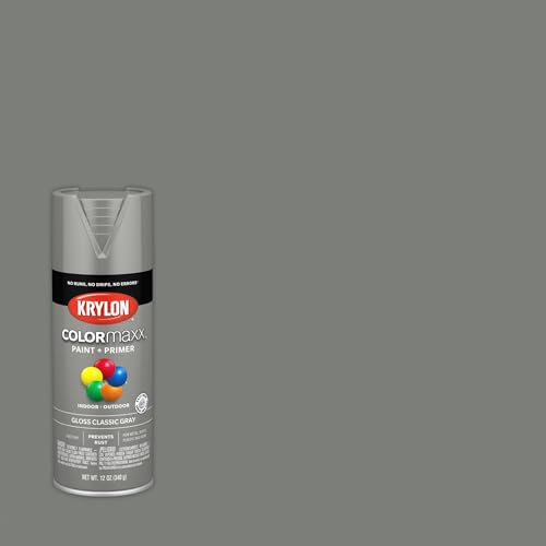 Krylon COLORmaxx Gloss Spray Paint and Primer, Classic Gray, 12 oz