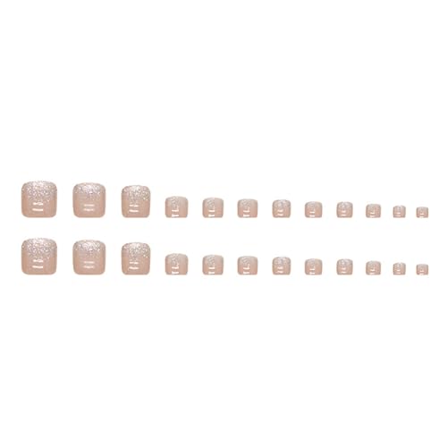 Hayooha Nude Glitter Toe Press on Nails - Short Square False Toenails