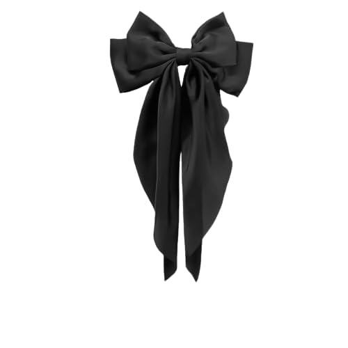Hibasso Satin Black Hair Bow Clips Set - 2 Pcs Large Hair Bows for Women