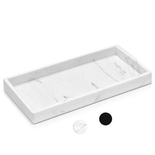 7.9" Silicone Bathroom Vanity Tray - Marble White Counter Organizer