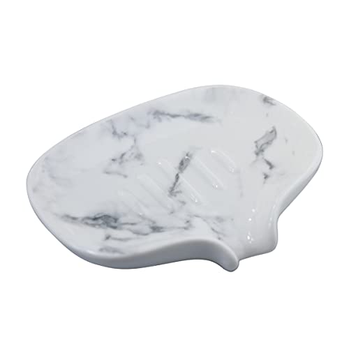 POLYDUKE Ceramic Soap Dish with Drain - White Marble Texture Soap Holder
