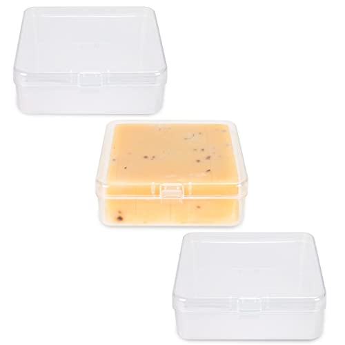 Elimeta Travel Soap Container - Square Portable Bar Soap Holder (3 Pack, Clear)
