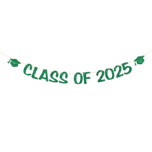 Class of 2025 Graduation Banner - Green Glitter Party Decoration