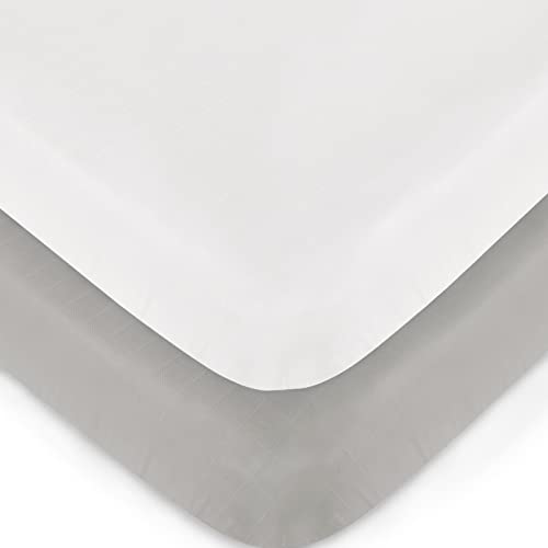Biloban Muslin Crib Sheets 2 Pack - Grey & White Fitted for Standard Cribs