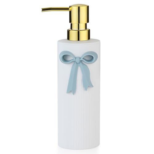 YAUKPH Light Blue Bow Soap Dispenser with Gold Pump - 8.5oz Bathroom Decor