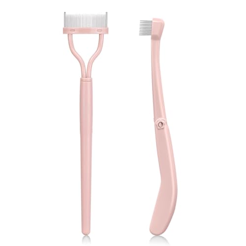 Corconess Metal Eyelash Comb Set - 2PCS Pink Lash Separator with Cover