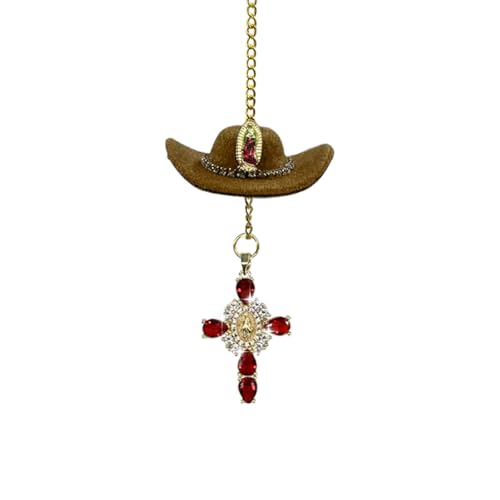 Cowboy Hat Car Charm with Cross - Handmade Rear View Mirror Ornament