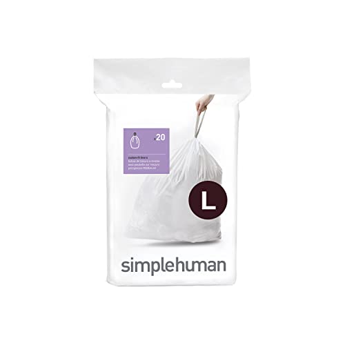 simplehuman Code L Custom Fit Drawstring Trash Bags, 20 Count - 18L
