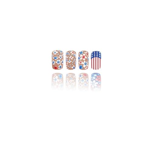 Blue White Flower Press on Nails Medium Square Acrylic False Nails