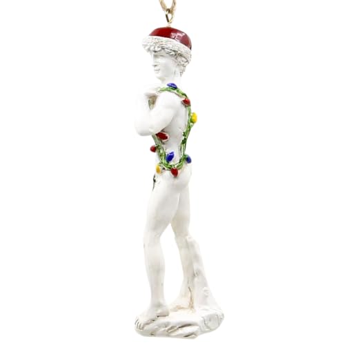 Michelangelo's David Christmas Ornament - Festive Holiday Decor with Lights & Holly Leaf - 4.5 Inches - Classic David V3.0