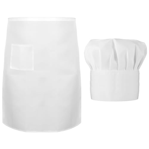 White Half-Apron and Chef Hat Set for Cooking & Baking