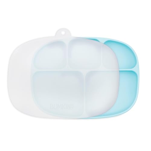 Bumkins Silicone Suction Plate for Toddlers - 5-Section Grip Dish in Blue