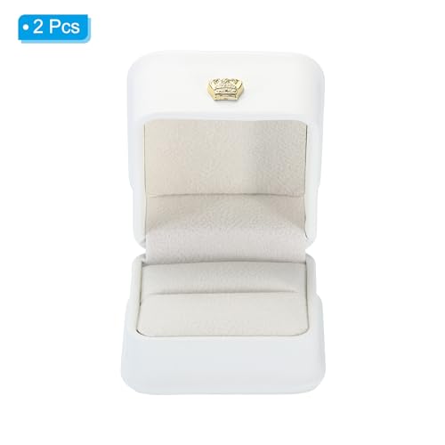 PATIKIL White Velvet Ring Box 2 Pack Wedding & Proposal Jewelry Holders