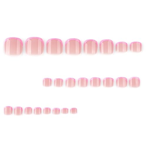 French Tip Press on Toenails Short Square Glossy Fake Toenails 24Pcs