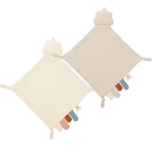 Muslin Baby Lovey Security Blanket - Soft Khaki & Beige Clouds