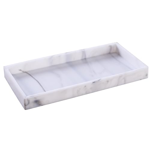 DTCSWACN White Marble Bathroom Vanity Tray 11.8 x 5 Inches for Sink & Countertop