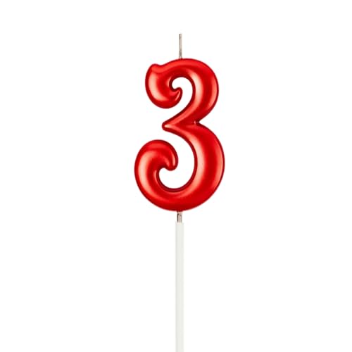 Red Number 3 Candle Topper - 2.76 Inch for Birthdays & Celebrations