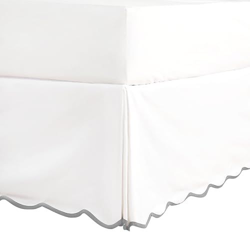 Chic 14'' Pleated Bed Skirt with Scalloped Edge - Anti-Slip, Off White/Light Gray
