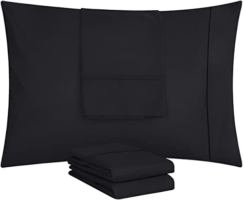 King Size Pillow Cases Set of 4, Ultra Soft Microfiber Covers - Black