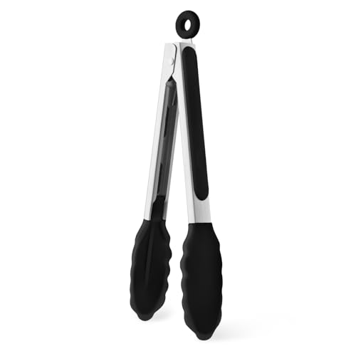 9-Inch Stainless Steel Kitchen Tongs with Silicone Tips - Heat Resistant & Locking Mechanism