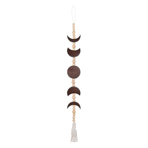 30 Inch Moon Phase Wall Decor with Wooden Beads and Tassel - Boho Moon Wall Hanging for Bedroom, Living Room, Office