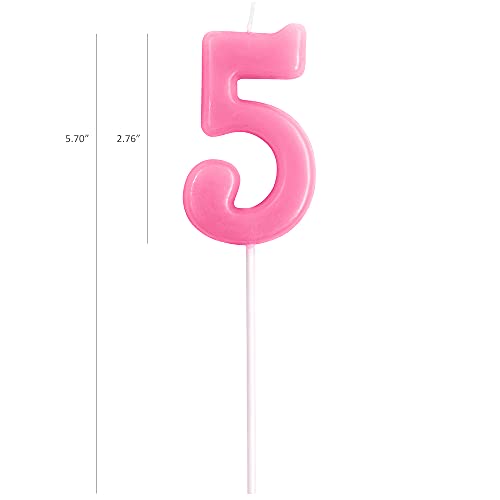 Pink Number 5 Birthday Candle - 2.76” Decorative Cake Candle