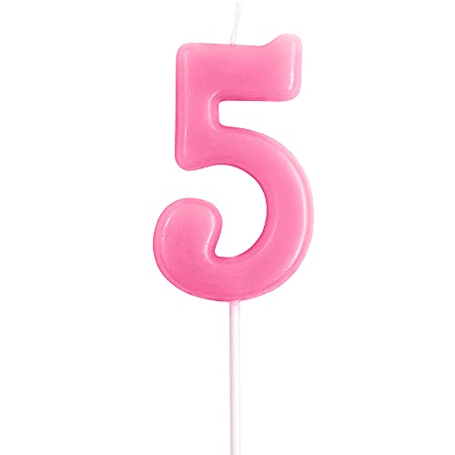 Pink Number 5 Birthday Candle - 2.76” Decorative Cake Candle