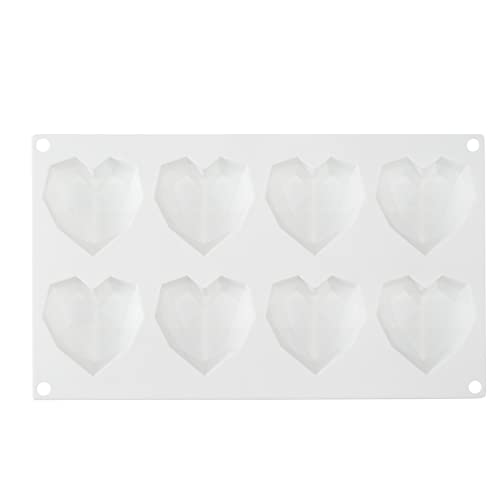 Pastry Tek 8 Cavities Diamond Heart Molds, 10 Oven-Ready Geometric Heart Molds - Flexible, Freezable, White Silicone Heart Baking Molds, Easy Release, For Baking - Restaurantware