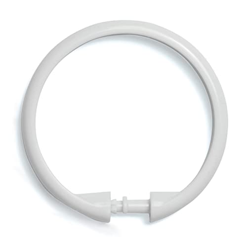 Kenney White Rust-Proof Plastic Shower Curtain Rings - Set of 12, Easy Snap Closure, Fits Standard Shower Rods, Bathroom Use