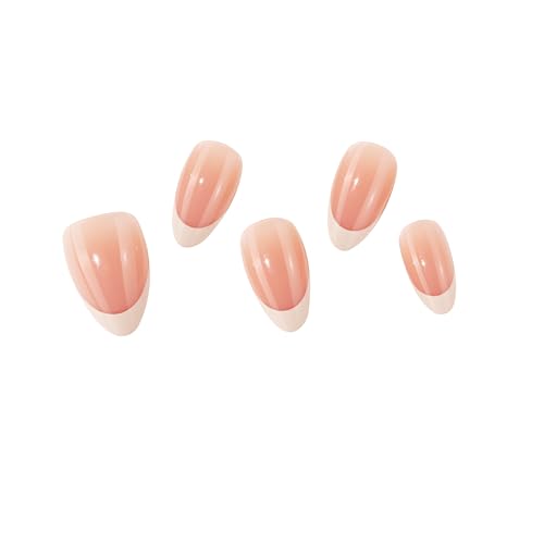 ako Almond Press On Nails - Pearl White French Tips Glossy Acrylic Fake Nails Kit