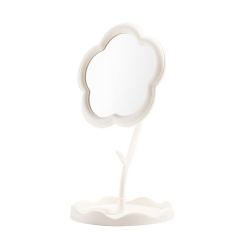White Flower Desktop Makeup Mirror with Organizer Tray - 360° Rotating