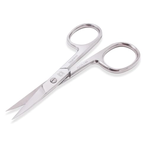 ZIZZLON Curved Micro Serrated Stainless Steel Nail and Eyebrow Scissors