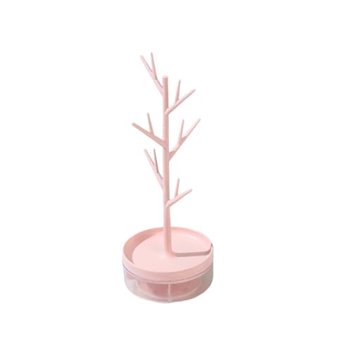 Pink Jewelry Display Stand with Rotatable Base & Storage Box