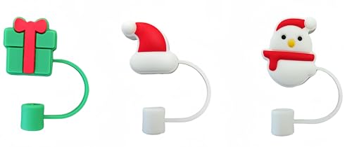 Christmas Straw Covers Set - Reusable Silicone Holiday Drink Toppers