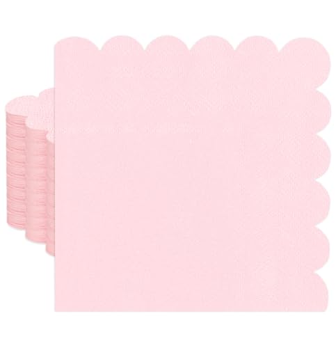 50-Pack 2-Ply Light Pink Scalloped Disposable Cocktail Napkins 5x5 Inch