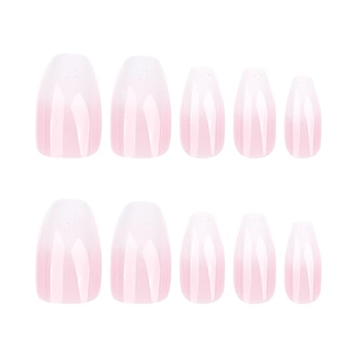 Ombre Pink Coffin Press on Nails - Medium Gradient French False Nails Kit