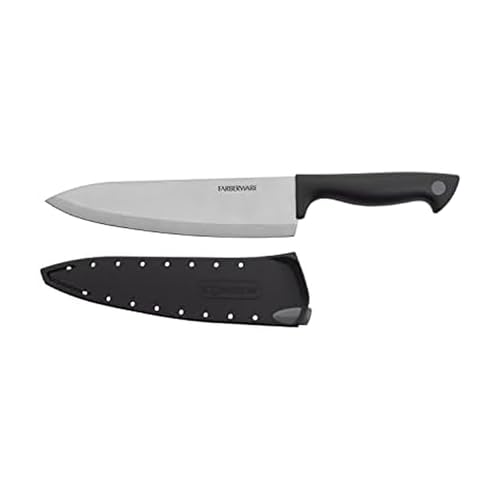 Farberware 8-Inch Chef Knife with Self-Sharpening Cover - Black/Gray