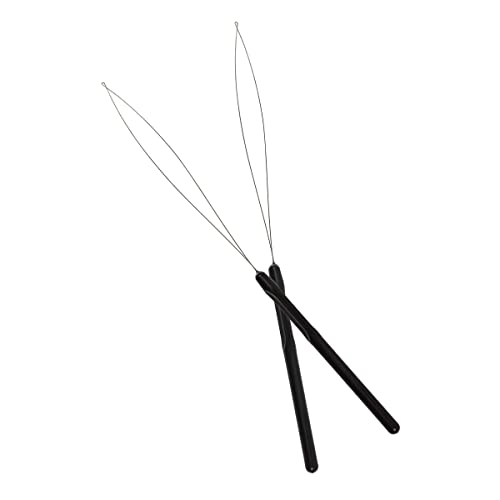 Hair Extension Loop Needle Threader Pulling Hook Tools 10 Pcs Black