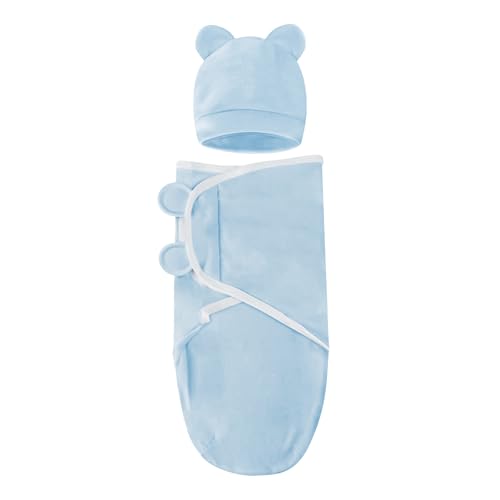Fecawd Baby Swaddle Sleep Sack with Hat - Blue, One Size (0-3 Months)