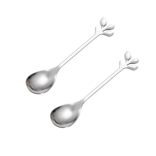 Elegant Stainless Steel Coffee Spoons - 4.7 Inch Leaf Design, 4 Pcs