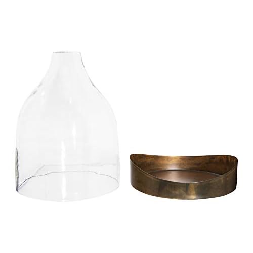 Creative Co-Op Sophisticated Glass Cloche with Metal Tray, Clear and Copper