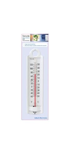 Taylor EMW0063562 Weather-Resistant Aluminum Indoor/Outdoor Thermometer - White, 2-1/4" x 8-7/8"