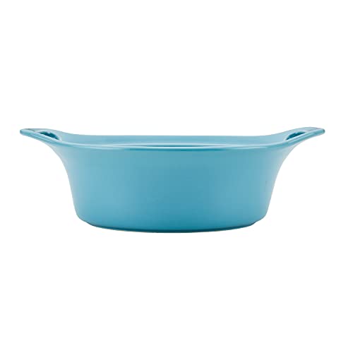 Rachael Ray Solid Glaze Ceramics Casserole Bakeware/Baker Set with Shared Lid, 3 Piece, Agave Blue