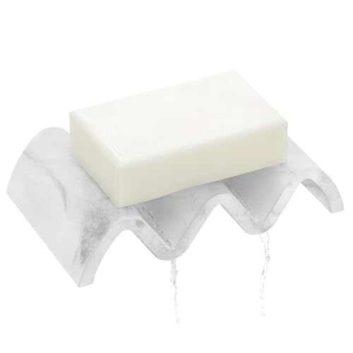 Modern Marble Soap Dish with Drain - White Resin Tray for Bathroom & Kitchen