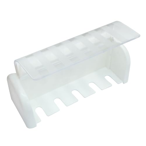 White Wall-Mounted Toothbrush Holder with Cover, 5 Slots - Hygienic Bathroom Storage