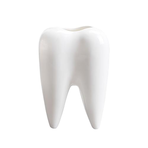 Ceramic Tooth-Shaped Toothbrush Holder and Succulent Planter