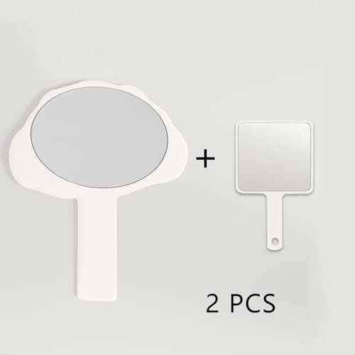 2 Pcs Handheld Makeup Mirrors Set with Handle Cute Cloud Square White