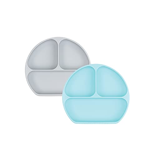 Bumkins Toddler & Baby Suction Plate Gray-Blue Divided Silicone Feeding Dish
